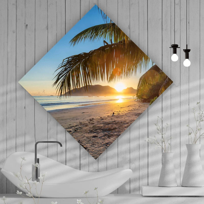 Acrylglasbild Atemberaubender Strand Sonnenuntergang Raute