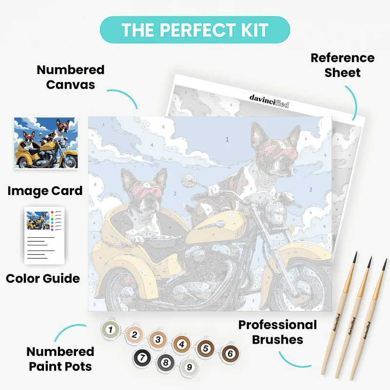 Boston Terriers on Motorcycle - Paint by Numbers Kit