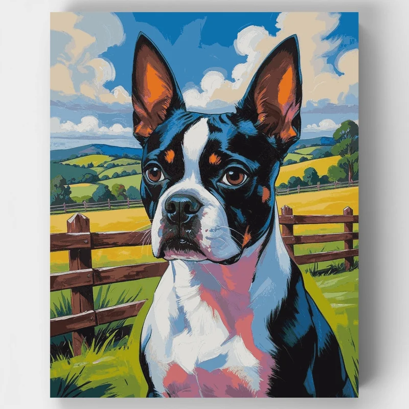 Boston Terrier in Pastoral Countryside - Paint by Numbers Kit