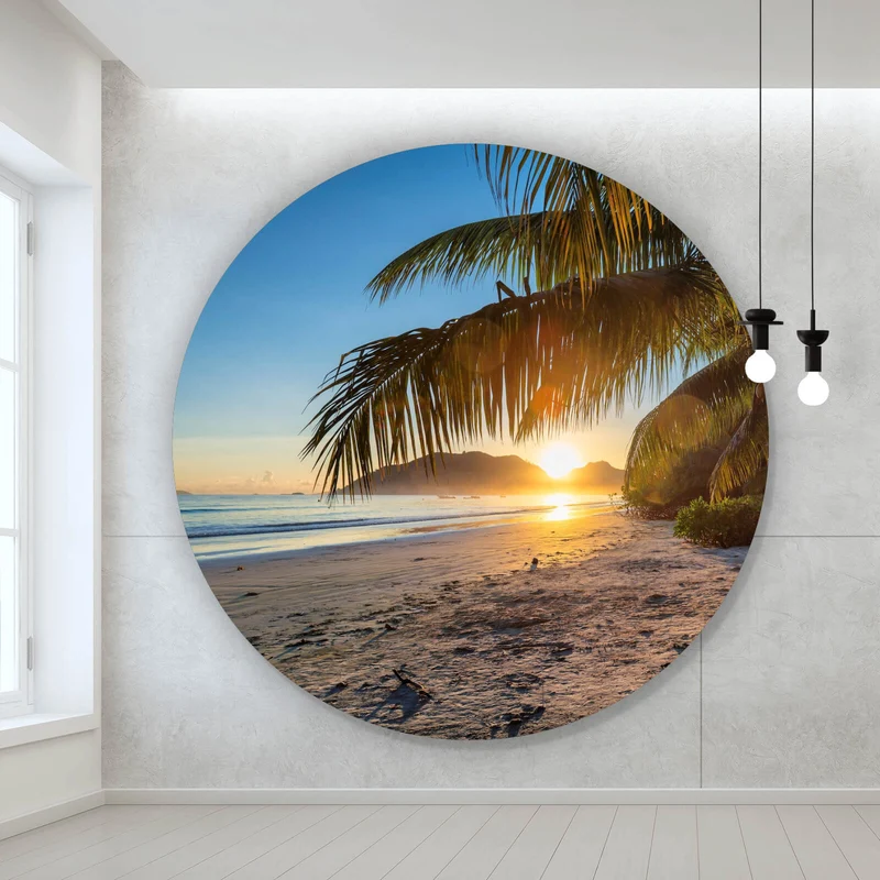 Aluminiumbild gebürstet Atemberaubender Strand Sonnenuntergang Kreis