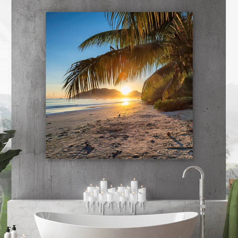 Leinwandbild Atemberaubender Strand Sonnenuntergang Quadrat