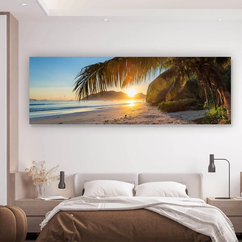 Spannrahmenbild Atemberaubender Strand Sonnenuntergang Panorama