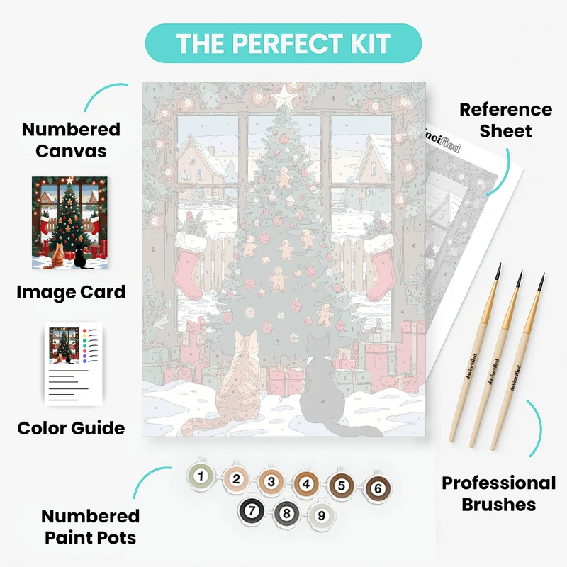 Cats Watching Christmas Tree - Paint by Numbers Kit