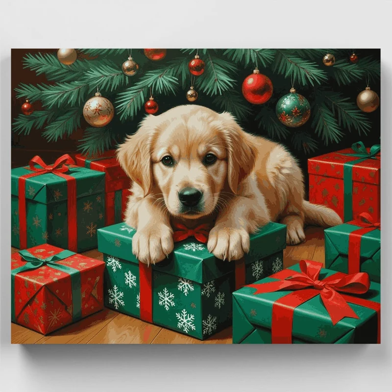 Golden Retriever Puppy Christmas - Paint by Numbers Kit