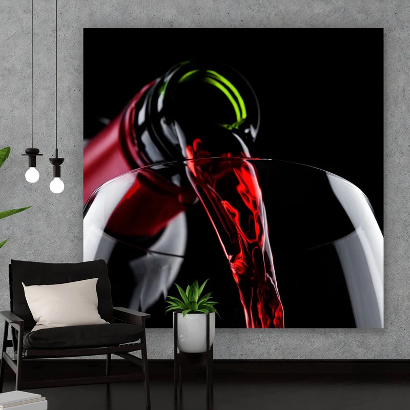 Poster Edler Wein fließt ins Glas Quadrat