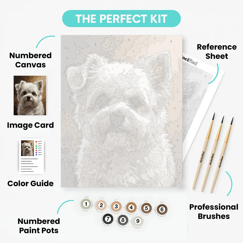 Fluffy White Dog Portrait - Paint by Numbers Kit