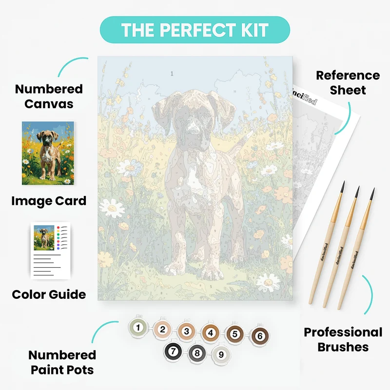 Great Dane in Wildflower Meadow - Paint by Numbers Kit