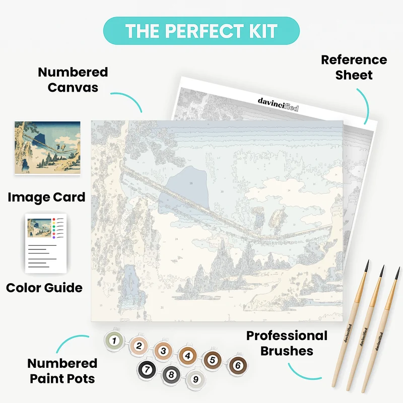 The Suspension Bridge on the Border of Hida and Etchū Provinces - Paint by Numbers Kit