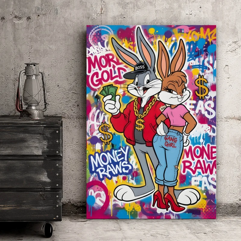 Leinwandbild Reiche Hasengang Graffiti Hochformat