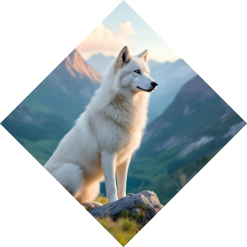 Aluminiumbild Wolf majestätisch mit Berglandschaft Raute