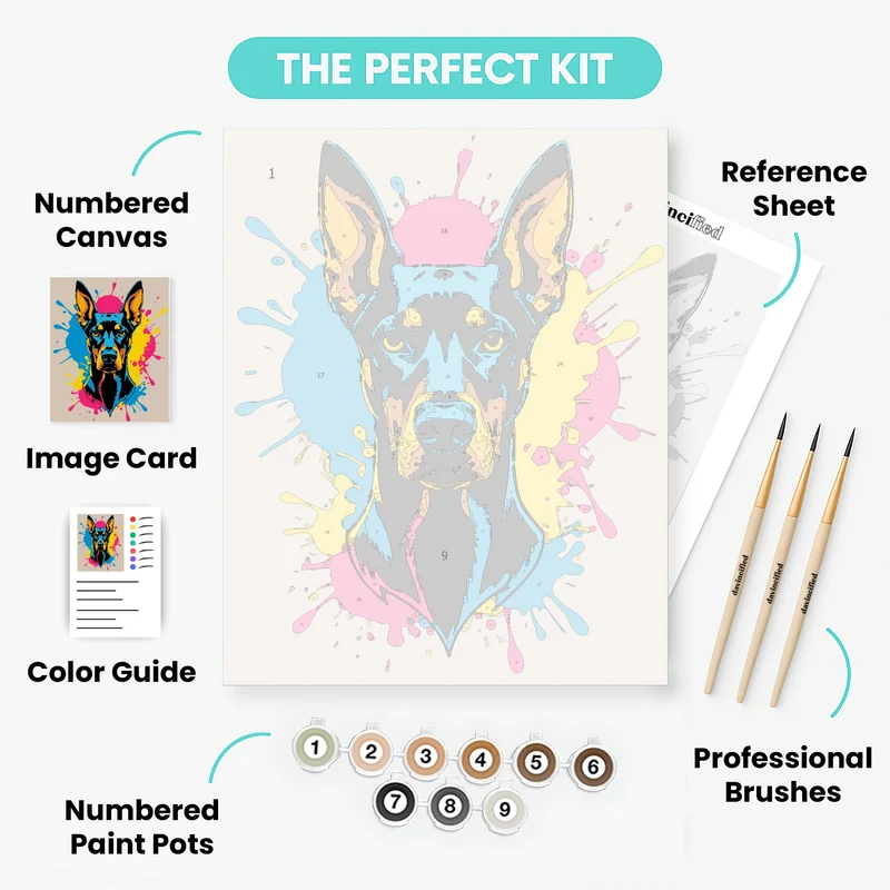 Vibrant Doberman with Color Splash - Paint by Numbers Kit