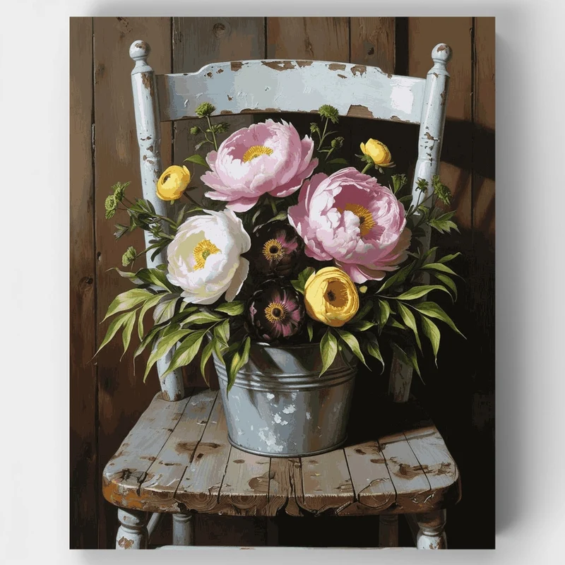 Peonies on Vintage Chair - Paint by Numbers Kit
