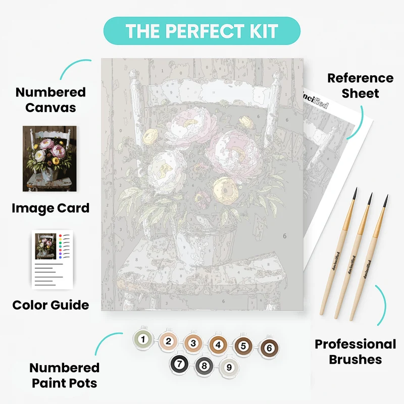 Peonies on Vintage Chair - Paint by Numbers Kit