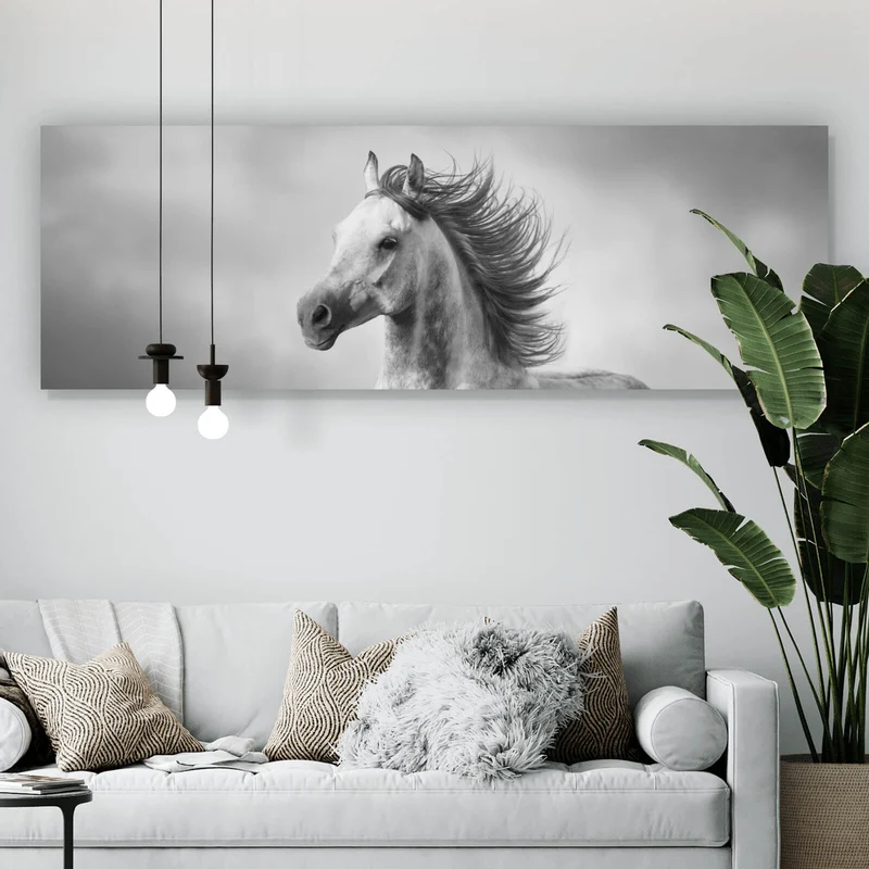 Acrylglasbild Majestätisches Pferdeportrait in Bewegung Panorama