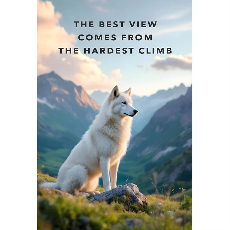 Aluminiumbild gebürstet Wolf majestätisch mit Berglandschaft Hochformat