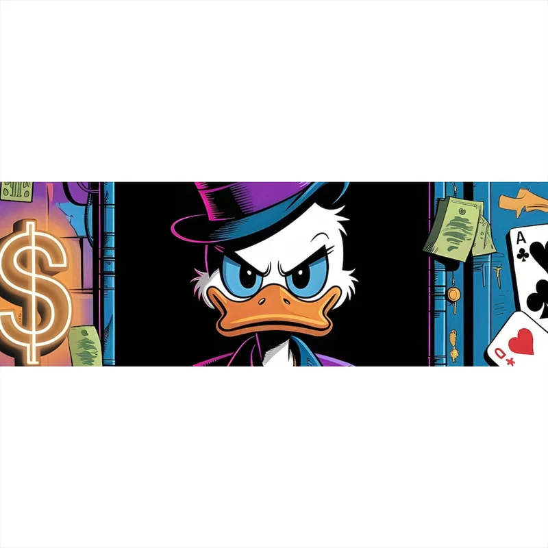 Aluminiumbild gebürstet Eindrucksvolles Entenmotiv mit Geldsymbolen Panorama