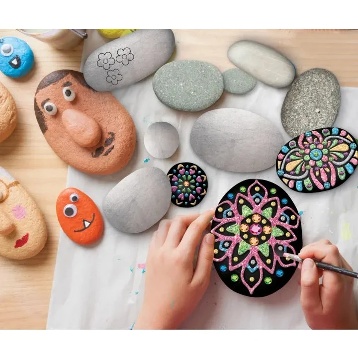 Mandala Painting Set - 3 Stones and Glitter Paints
