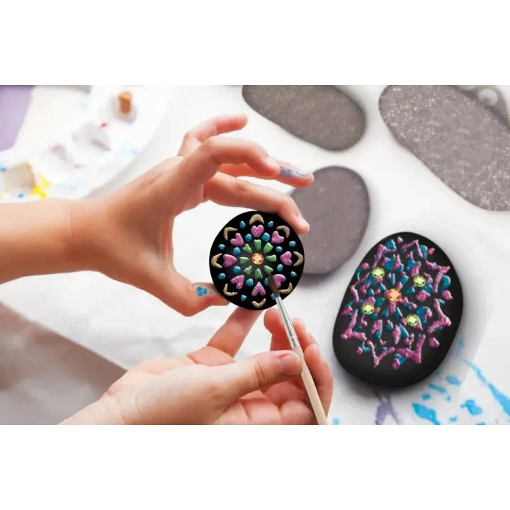 Mandala Painting Set - 3 Stones and Glitter Paints