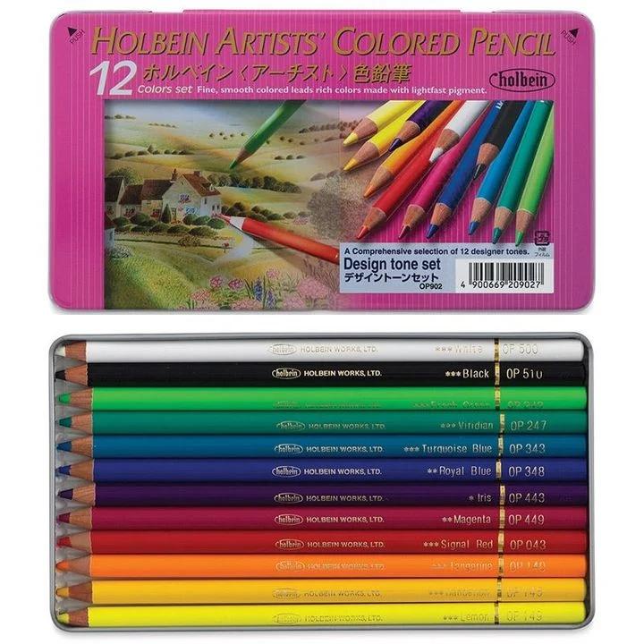 Holbein Artists Colored Pencils, Set of 12, Designer Set