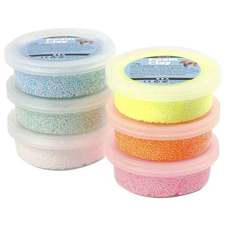 Foam Clay Modeling Clay, Pastel Glitter, 6 x 14 g