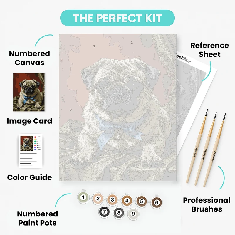Regal Pug with Blue Bow - Paint by Numbers Kit