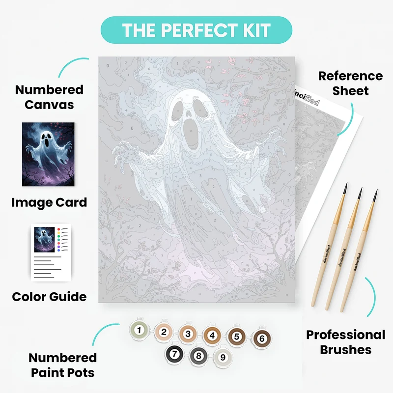 Spooky Ghost in Moonlit Forest - Paint by Numbers Kit