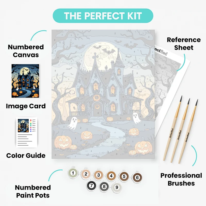 Haunted Victorian House Halloween Night - Paint by Numbers Kit