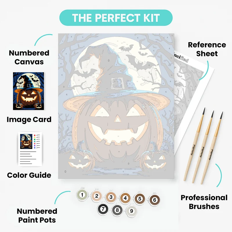 Halloween Jack-o'-Lantern with Witch Hat - Paint by Numbers Kit
