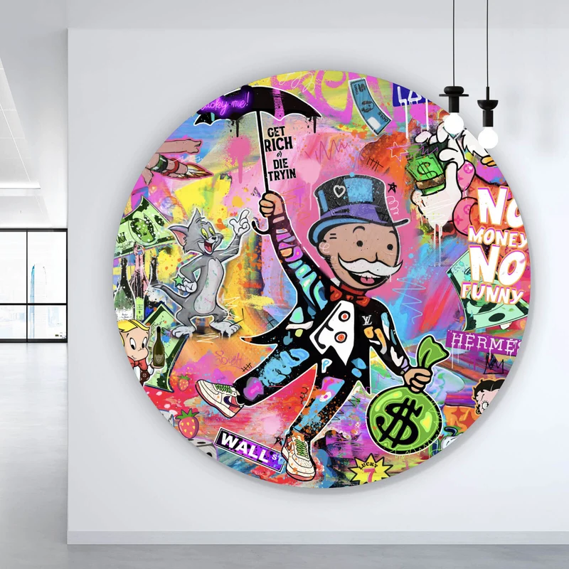 Aluminiumbild Bunte Monopoly Collage Pop Art Kreis