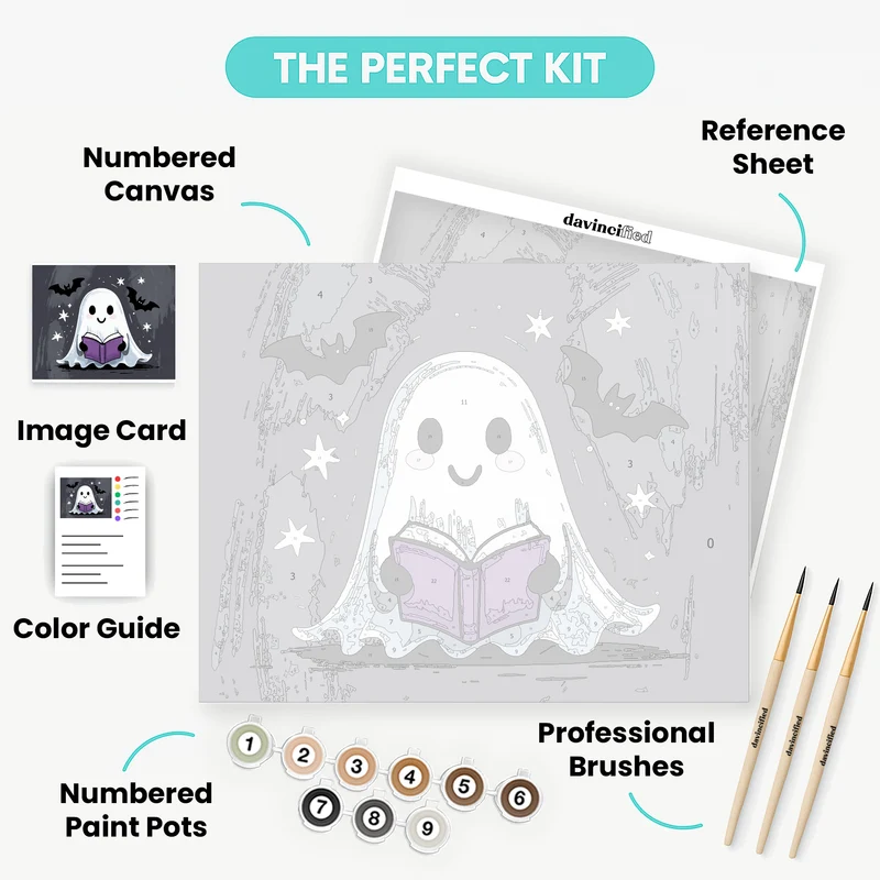 Cute Reading Ghost with Bats - Paint by Numbers Kit