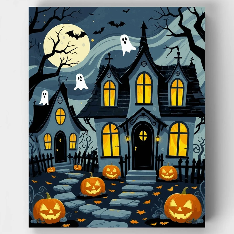 Haunted Victorian Manor Halloween Scene - Paint by Numbers Kit