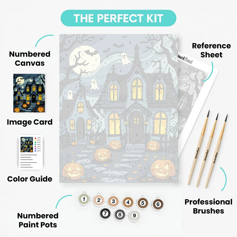 Haunted Victorian Manor Halloween Scene - Paint by Numbers Kit