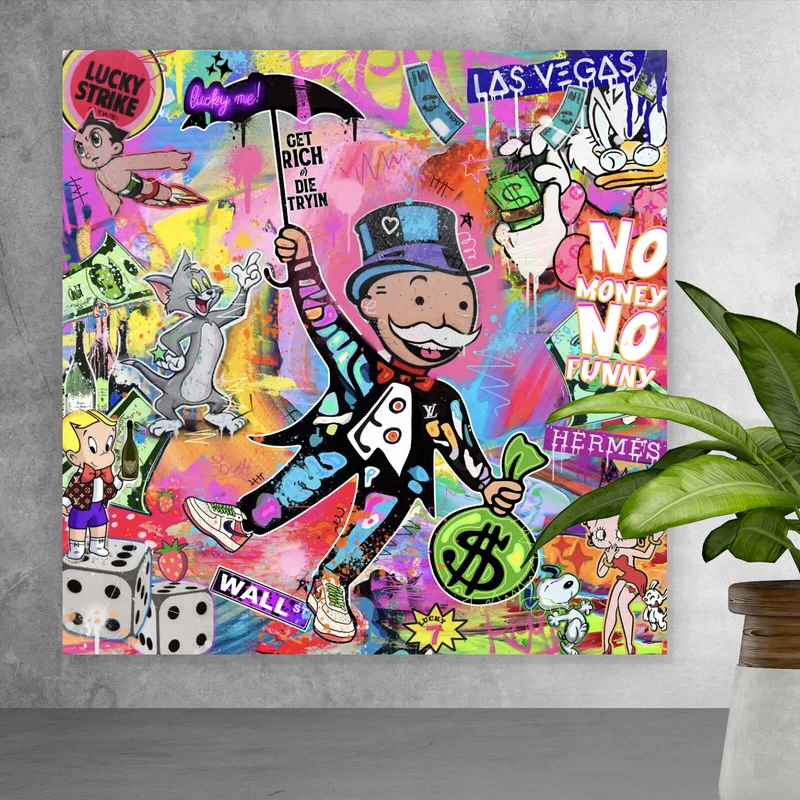 Aluminiumbild Bunte Monopoly Collage Pop Art Quadrat