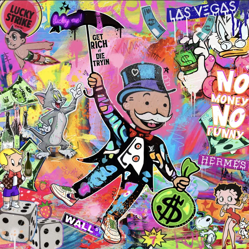 Aluminiumbild Bunte Monopoly Collage Pop Art Quadrat