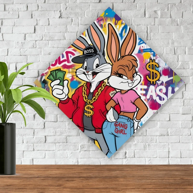 Acrylglasbild Reiche Hasengang Graffiti Raute