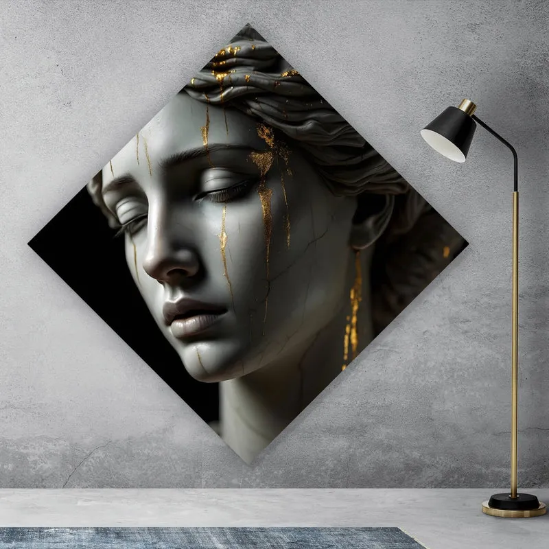Leinwandbild Edle moderne Skulptur mit goldenen Akzenten Raute