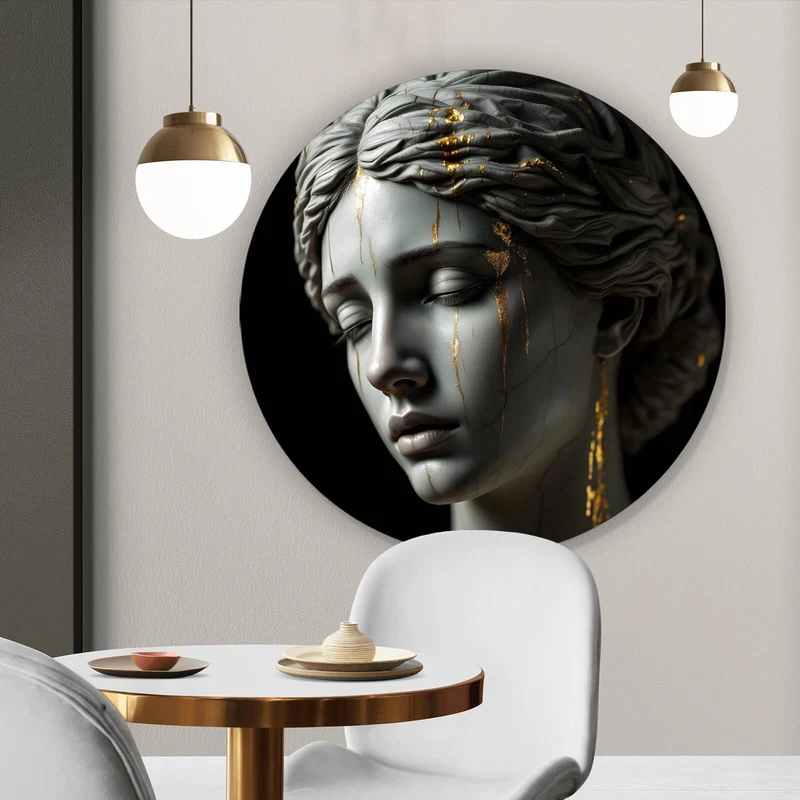 Aluminiumbild Edle moderne Skulptur mit goldenen Akzenten Kreis