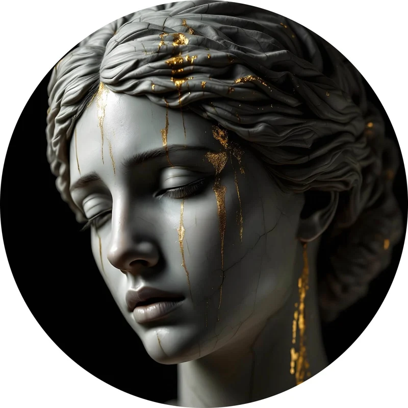 Aluminiumbild Edle moderne Skulptur mit goldenen Akzenten Kreis