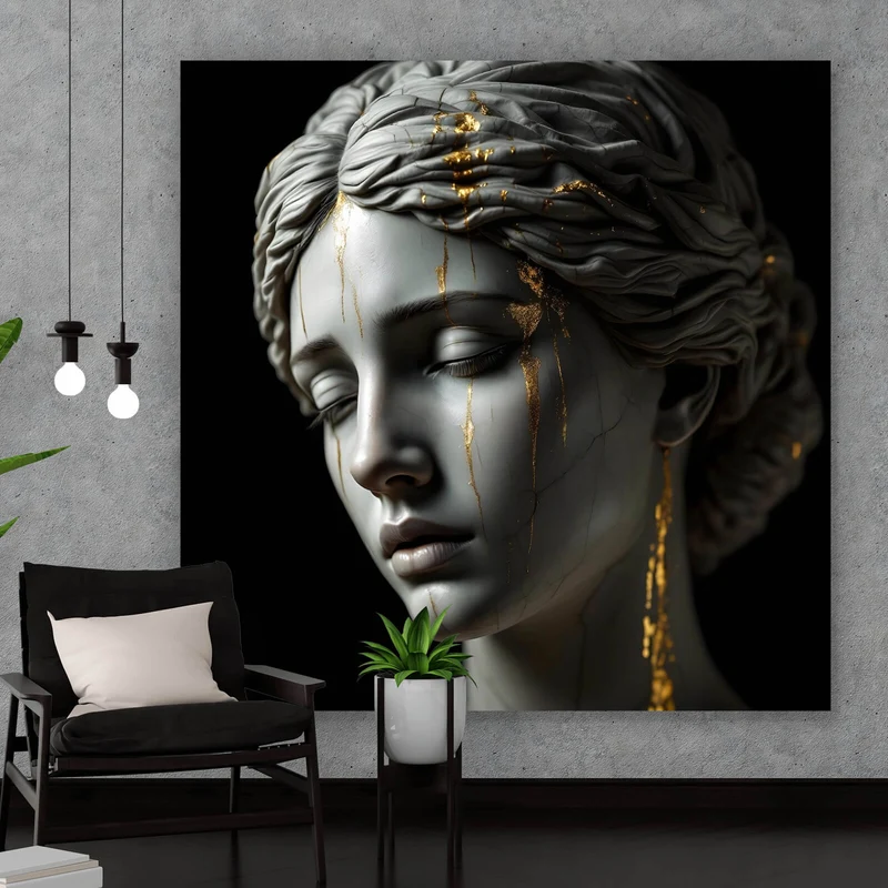 Leinwandbild Edle moderne Skulptur mit goldenen Akzenten Quadrat