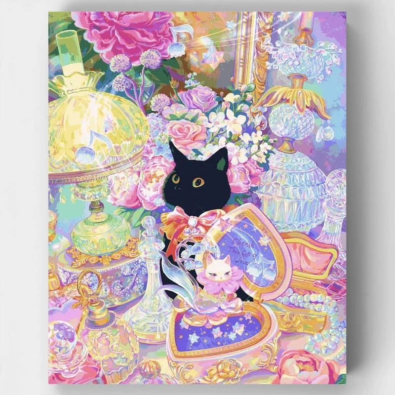 "In The Corner Of The Cat Music Box" Paint by Numbers Kit