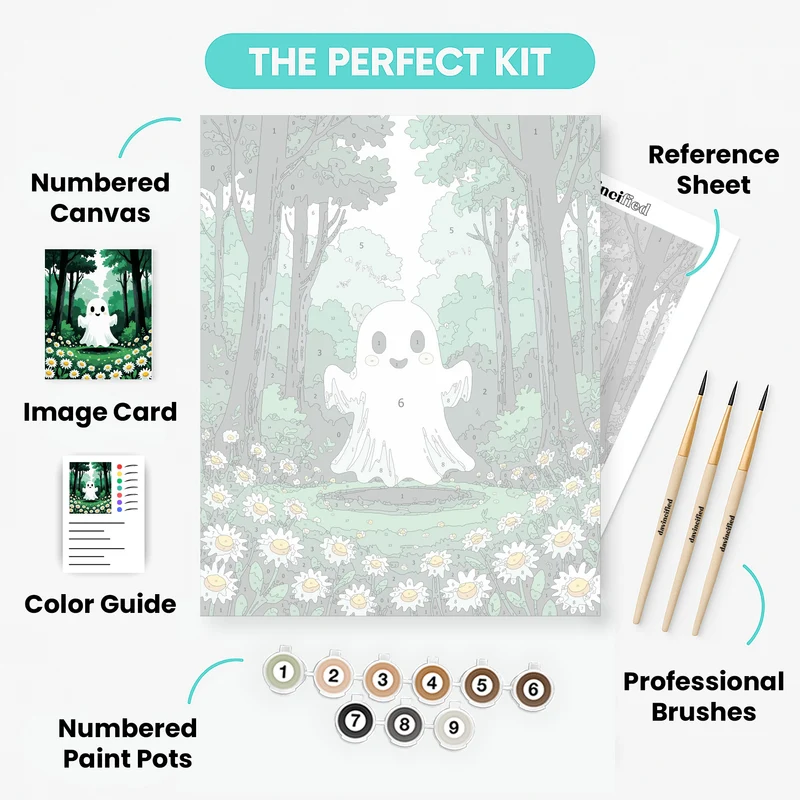 Friendly Ghost in Enchanted Daisy Forest - Paint by Numbers Kit