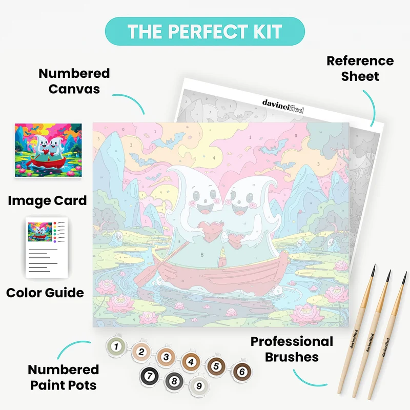 Cute Ghost Couple Love Boat - Paint by Numbers Kit