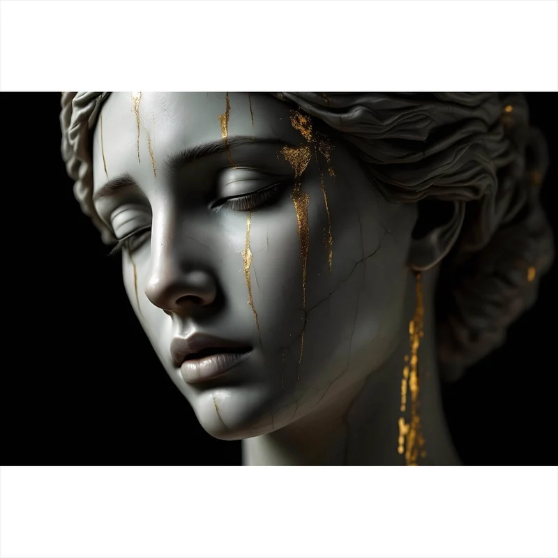 Leinwandbild Edle moderne Skulptur mit goldenen Akzenten Querformat