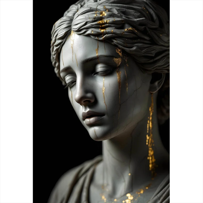 Spannrahmenbild Edle moderne Skulptur mit goldenen Akzenten Hochformat