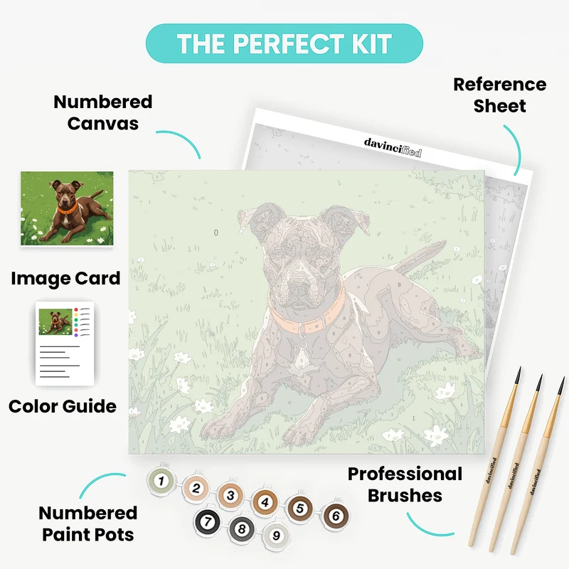 Brown Pit Bull in Flower Meadow - Paint by Numbers Kit