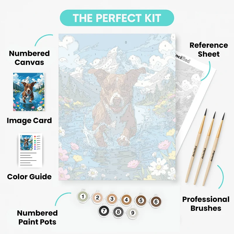 Happy Dog Swimming in Mountain Lake - Paint by Numbers Kit