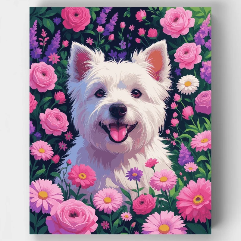 Westie in Blooming Garden - Paint by Numbers Kit