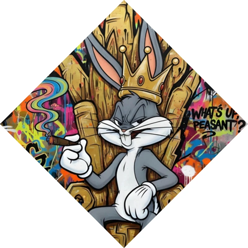 Spannrahmenbild Cartoon Hasenkönig Graffiti Raute