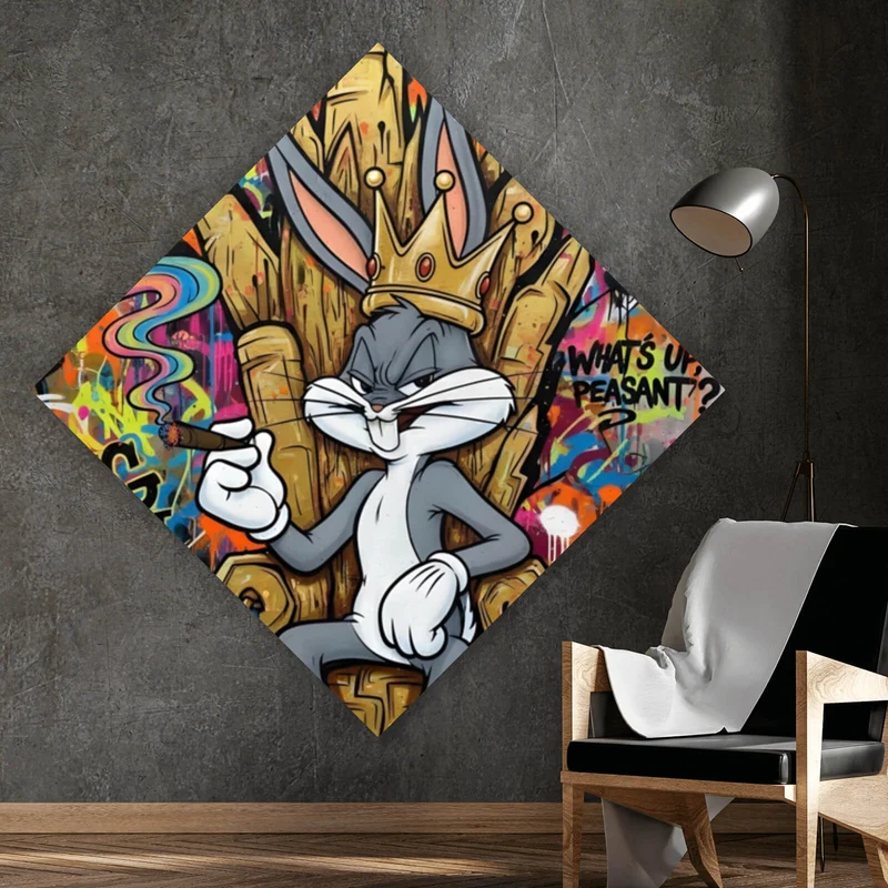 Acrylglasbild Cartoon Hasenkönig Graffiti Raute