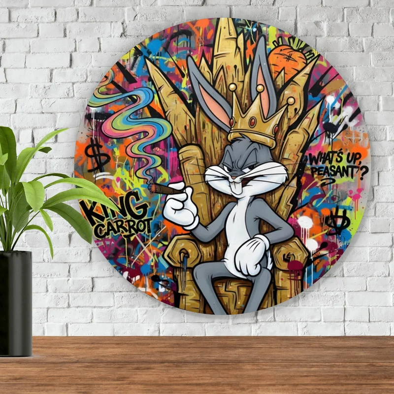 Aluminiumbild gebürstet Cartoon Hasenkönig Graffiti Kreis